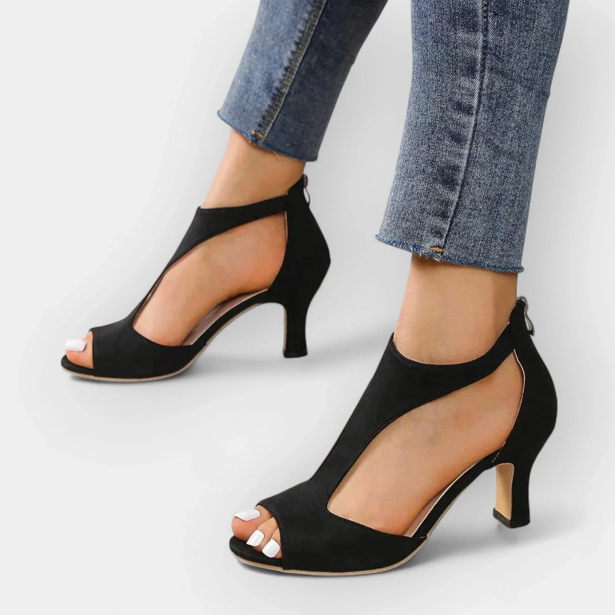 Olivia | Women's Open Toe Orthopedic Strap Heel Sandals with Zip Closure