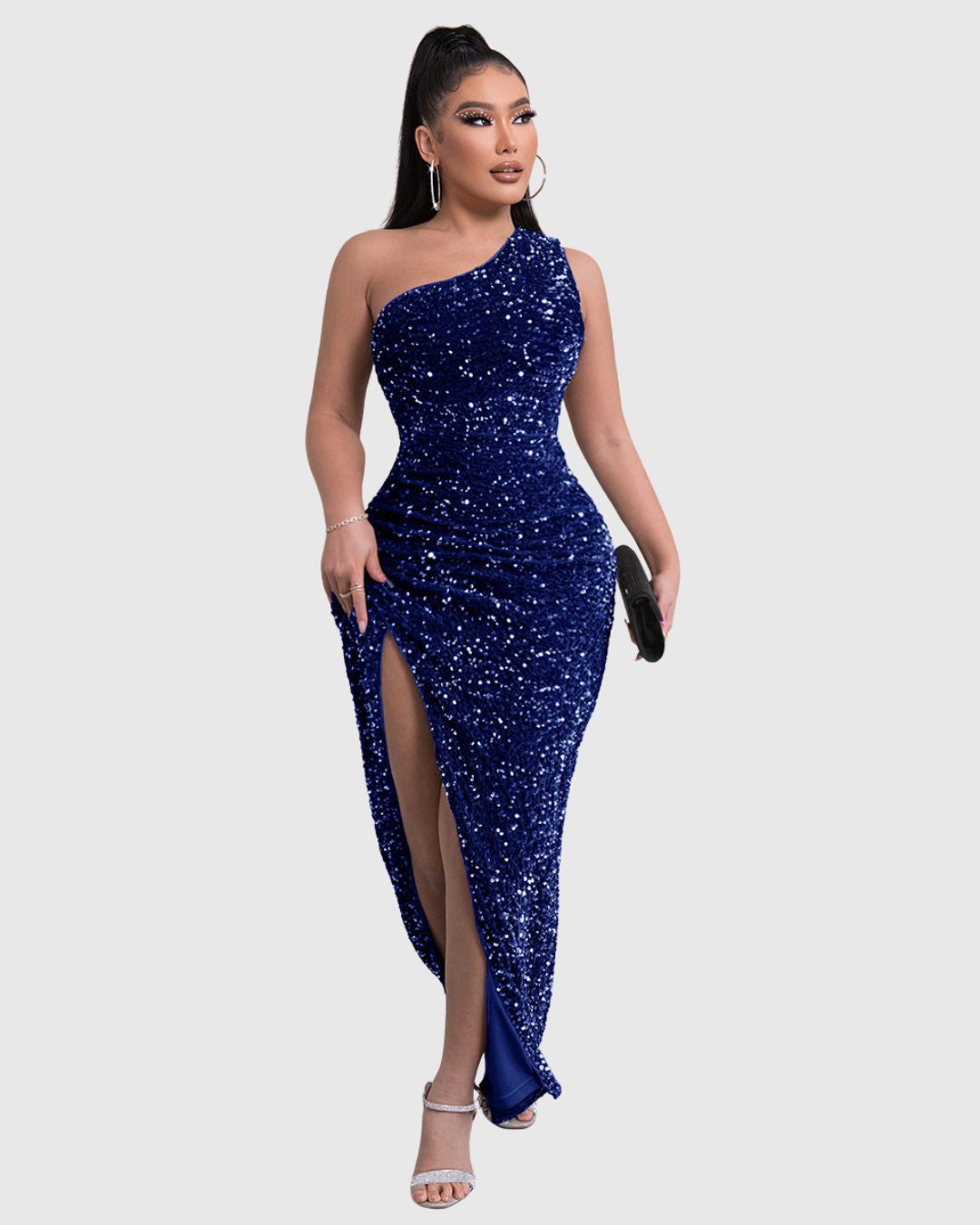 Dominique | Sequin One-Shoulder Maxi Dress with Thigh Split for Women
