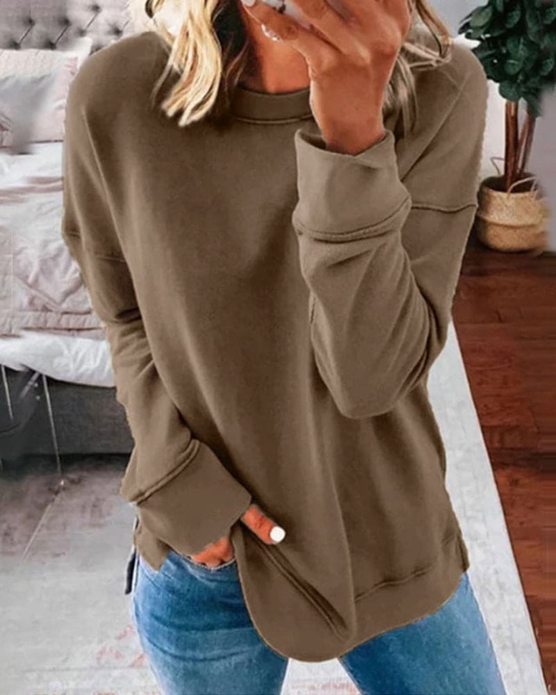 Women's Relaxed Crew-Neck Sweatshirt, Side-Slit Hem