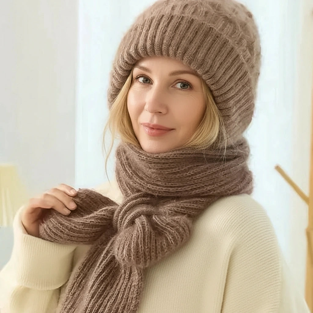 Women's Ribbed Knit Hat And Scarf Set, Ear Coverage