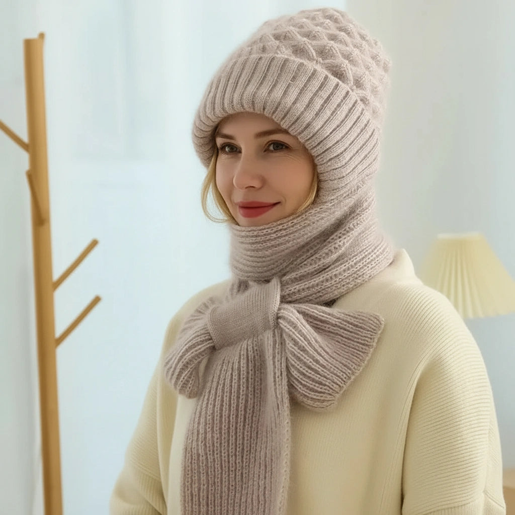 Women's Ribbed Knit Hat And Scarf Set, Ear Coverage