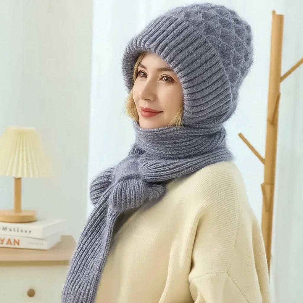 Women's Ribbed Knit Hat And Scarf Set, Ear Coverage