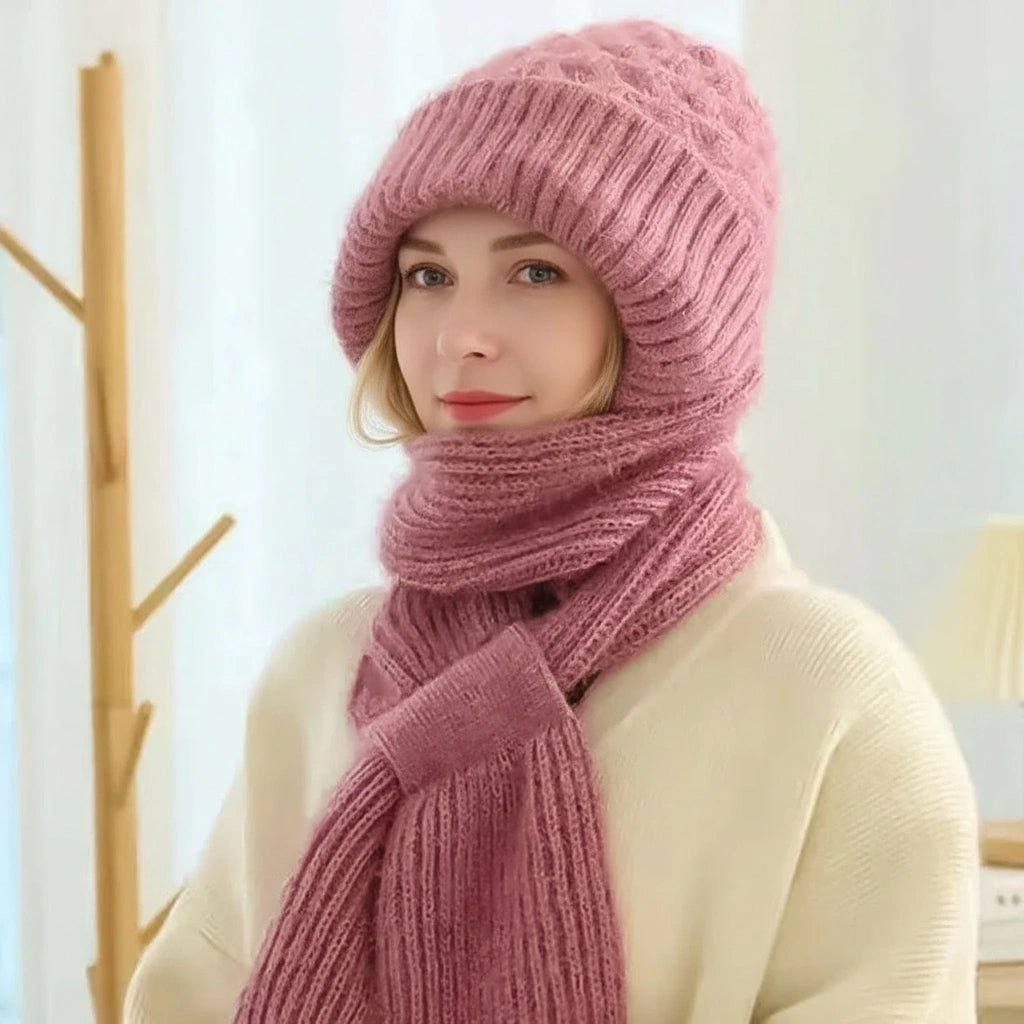 Women's Ribbed Knit Hat And Scarf Set, Ear Coverage