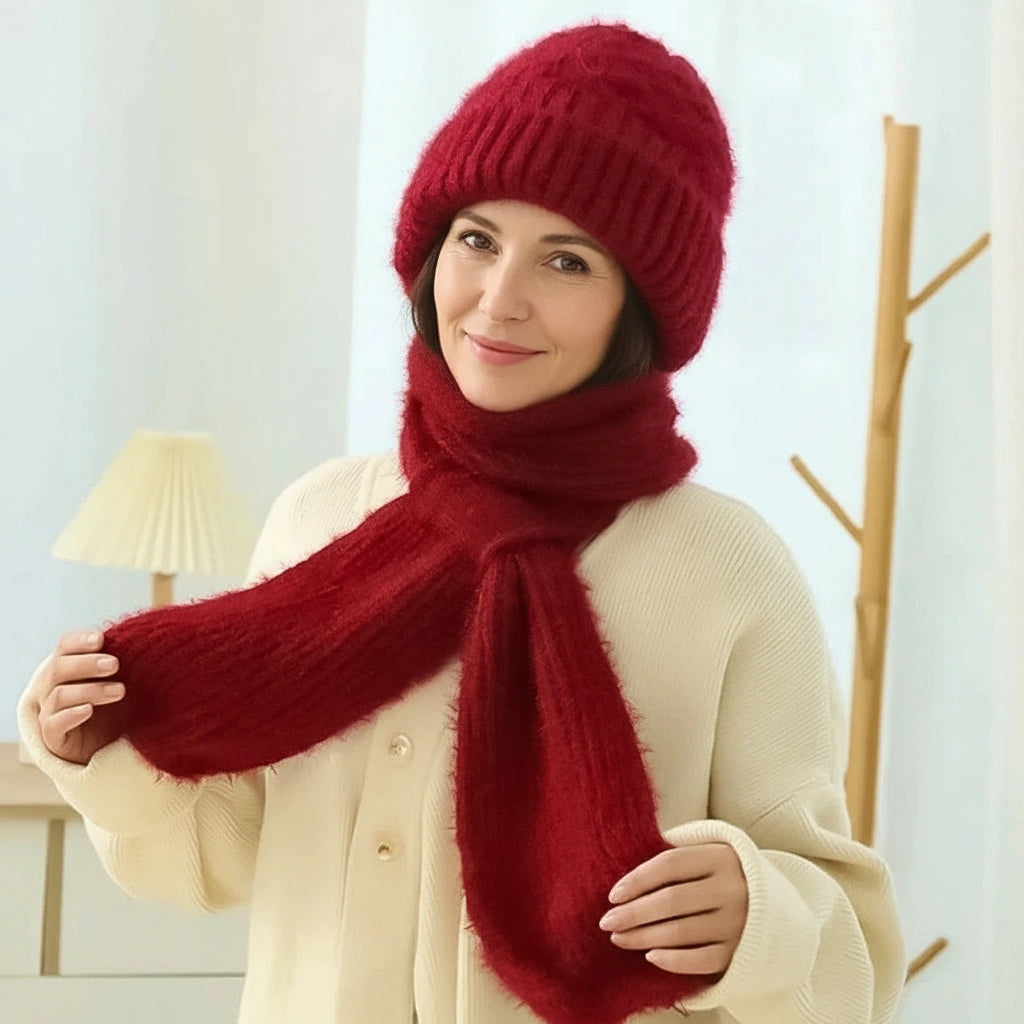 Women's Ribbed Knit Hat And Scarf Set, Ear Coverage