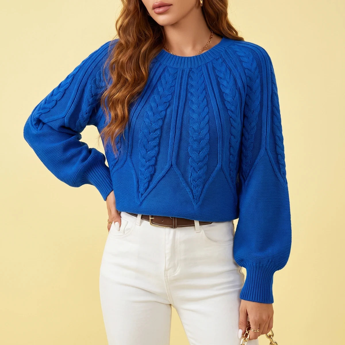 Ophelia Cable Knit Balloon Sleeve Sweater