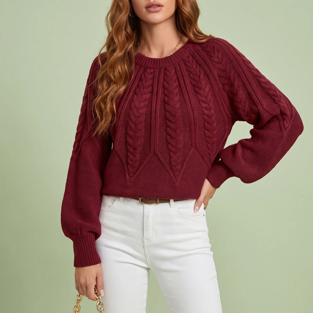 Ophelia Cable Knit Balloon Sleeve Sweater