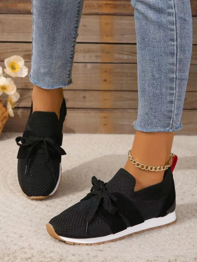 Women's Slip On Sneakers with a Bow | Breathable Textured Upper and Padded Sole, No Laces | Size 2-11, 5 Colors