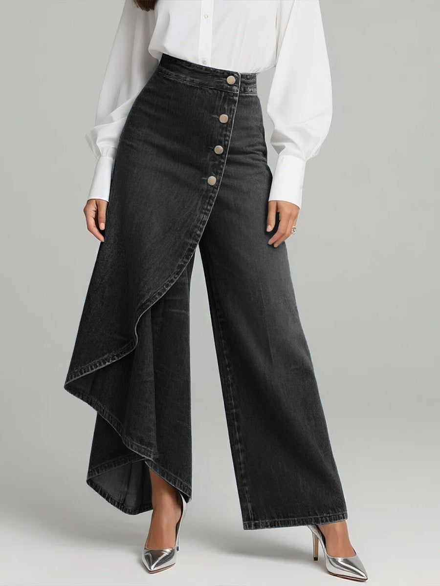 Women's Wide-Leg Jeans, High Rise, Asymmetric Button Front