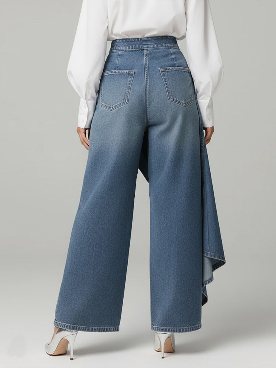 Women's Wide-Leg Jeans, High Rise, Asymmetric Button Front