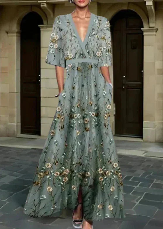 Orla | V-Neck Floral Summer Maxi Dress with Belted Waist
