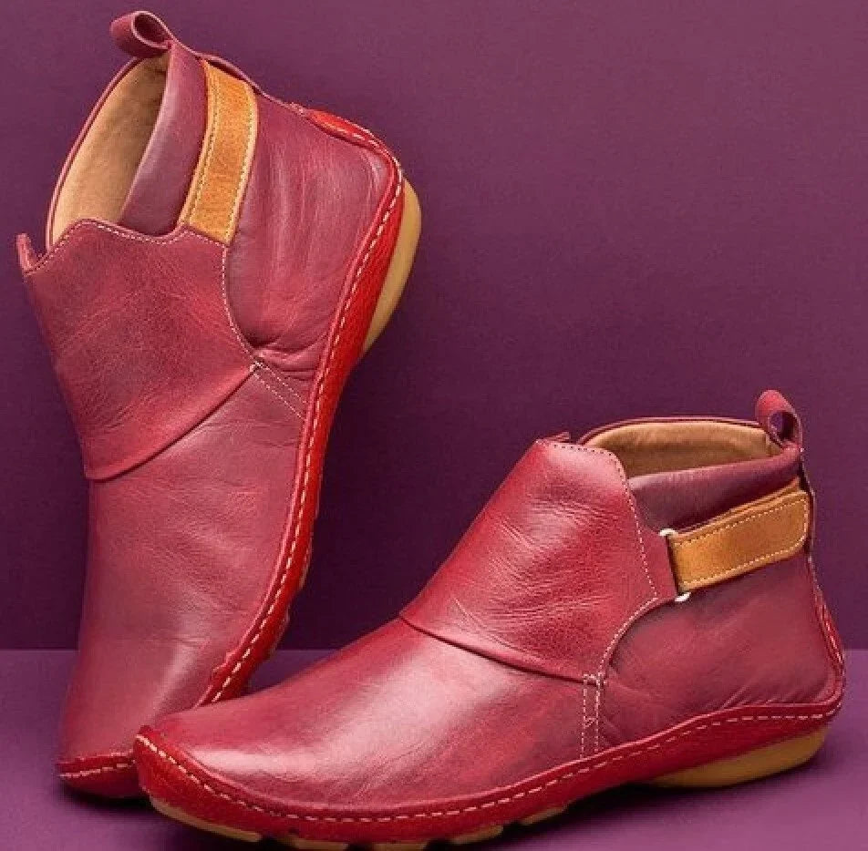 Women's faux leather orthopedic ankle boots with adjustable side strap