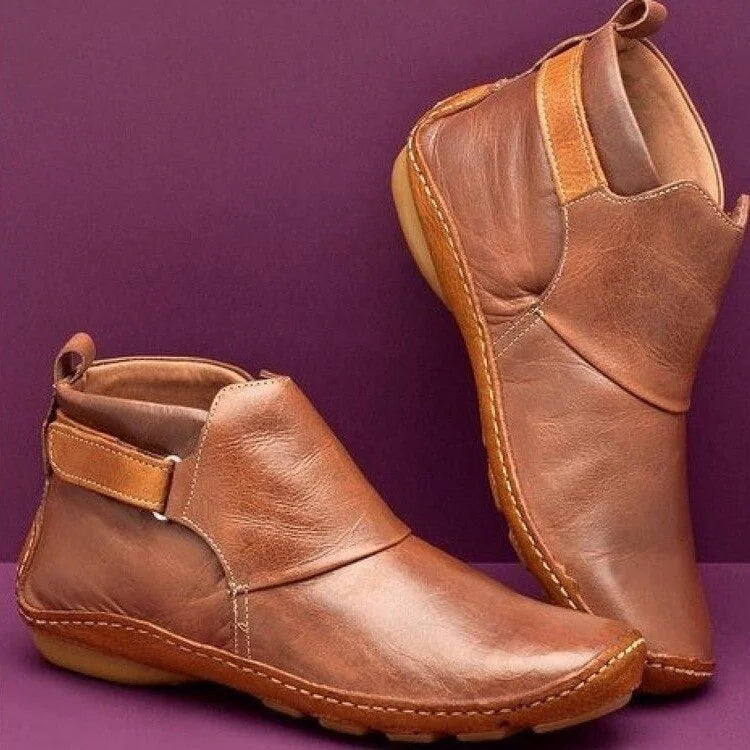 Women's faux leather orthopedic ankle boots with adjustable side strap