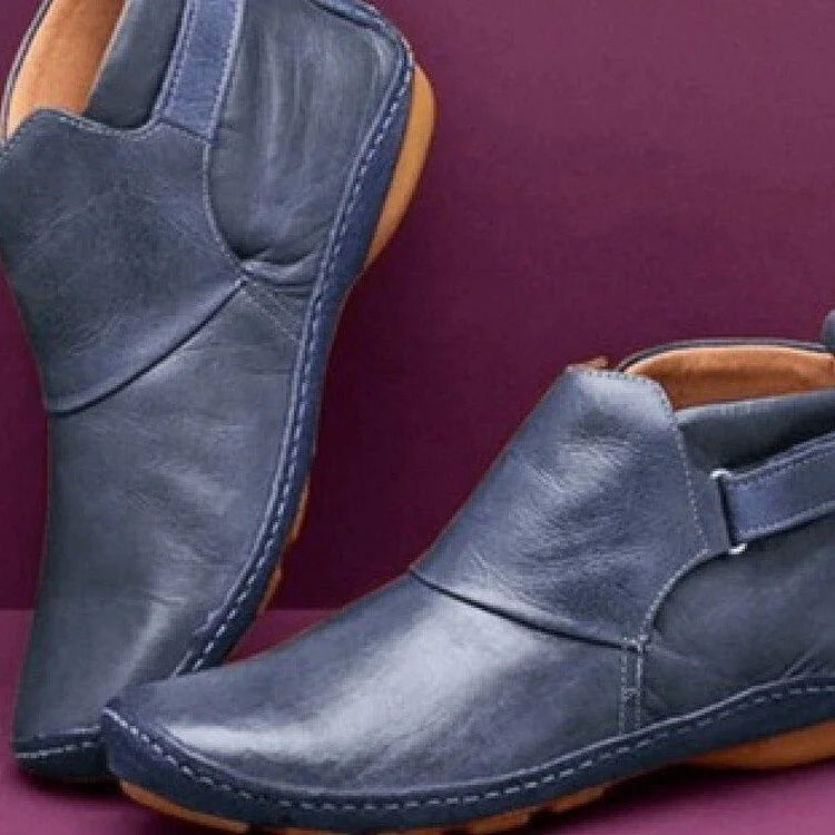 Women's faux leather orthopedic ankle boots with adjustable side strap