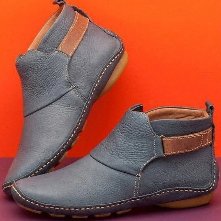 Women's faux leather orthopedic ankle boots with adjustable side strap