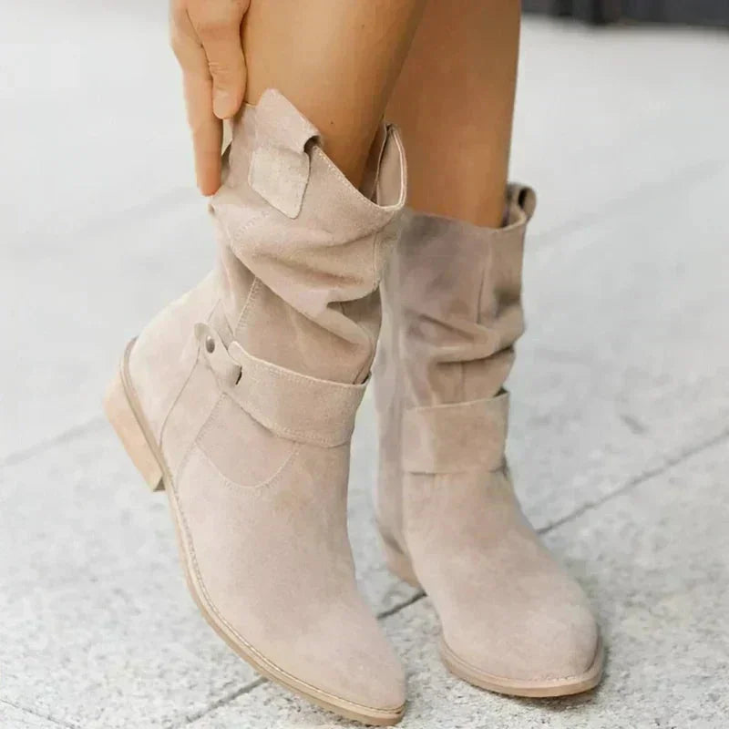 Women's suede side zip orthopedic ankle boots with slouchy shaft