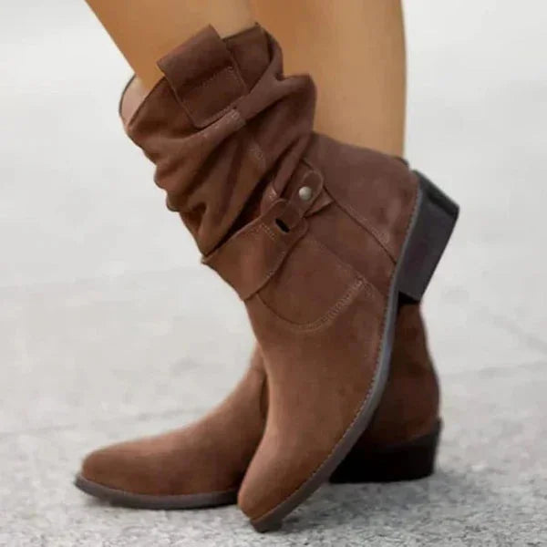 Women's suede side zip orthopedic ankle boots with slouchy shaft