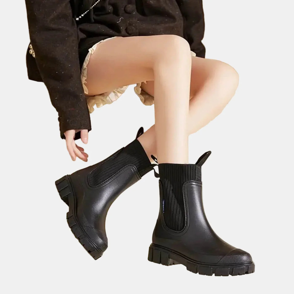Women's orthopedic ankle boots with ribbed knit cuff