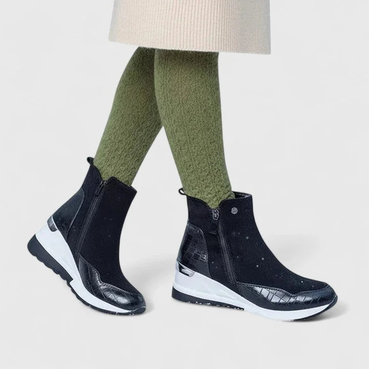 Women's suede side zip orthopedic ankle boots with textured panels