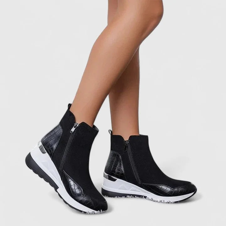 Women's suede side zip orthopedic ankle boots with textured panels