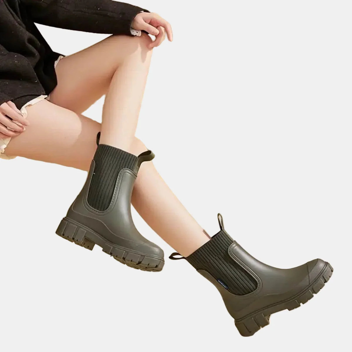 Women's orthopedic ankle boots with ribbed knit cuff