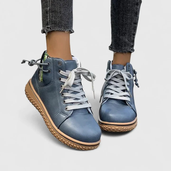 Women's faux leather lace-up orthopedic combat boots with chunky sole