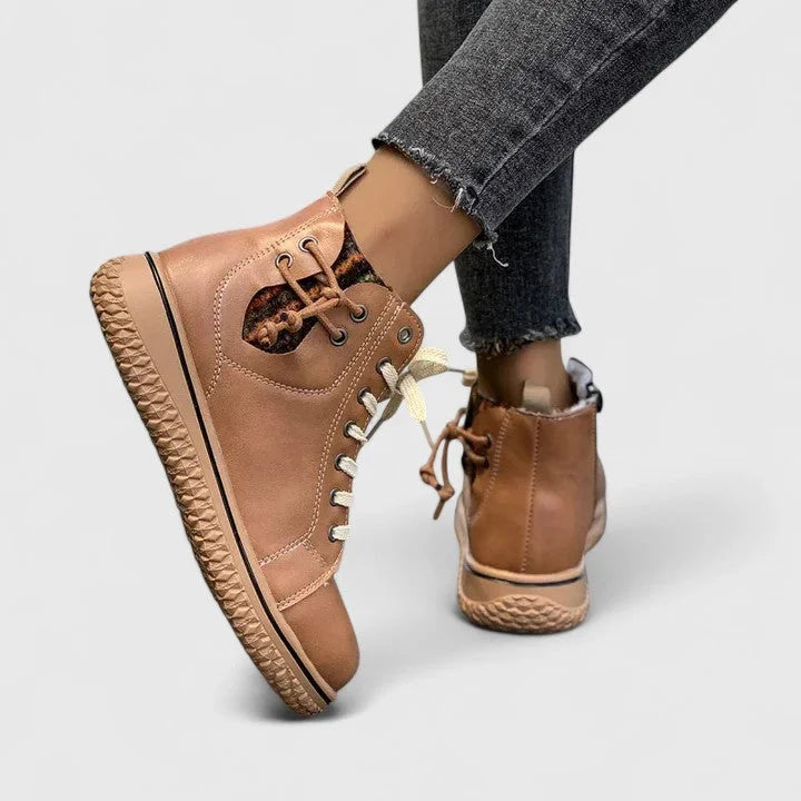 Women's faux leather lace-up orthopedic combat boots with chunky sole