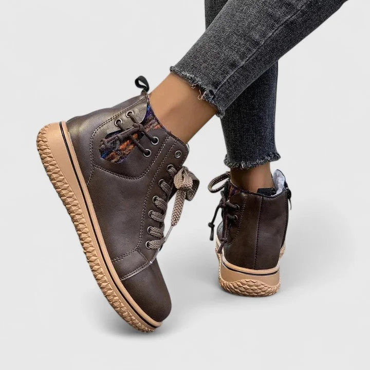 Women's faux leather lace-up orthopedic combat boots with chunky sole
