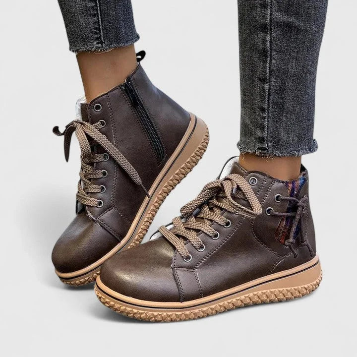 Women's faux leather lace-up orthopedic combat boots with chunky sole