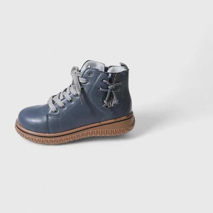 Women's faux leather lace-up orthopedic combat boots with chunky sole