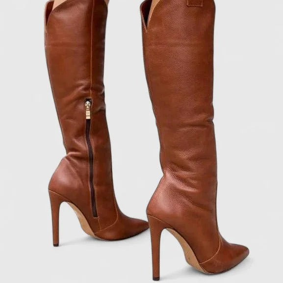 Women's faux leather side zip orthopedic knee high boots with v-cut shaft