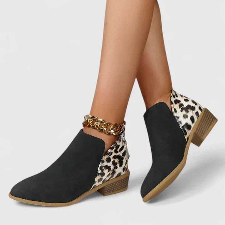 Women's leopard suede side zip orthopedic ankle boots