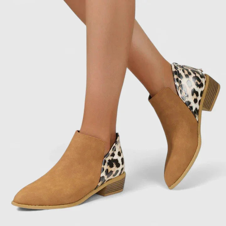 Women's leopard suede side zip orthopedic ankle boots