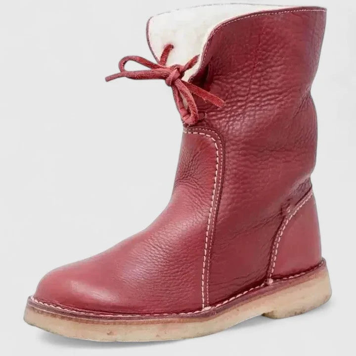Women's faux leather lace-up orthopedic ankle boots with sherpa lining