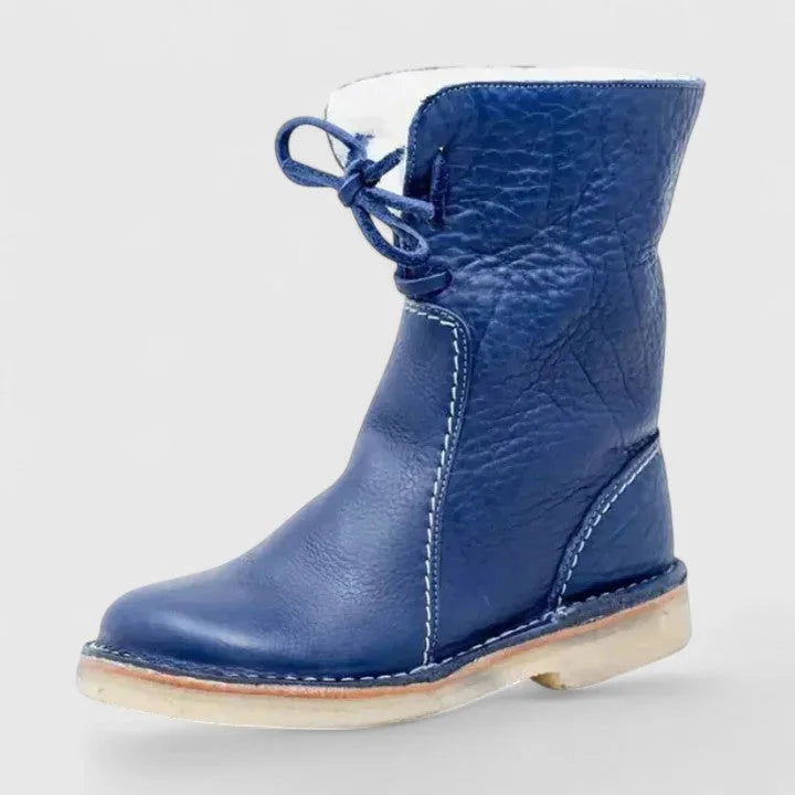 Women's faux leather lace-up orthopedic ankle boots with sherpa lining