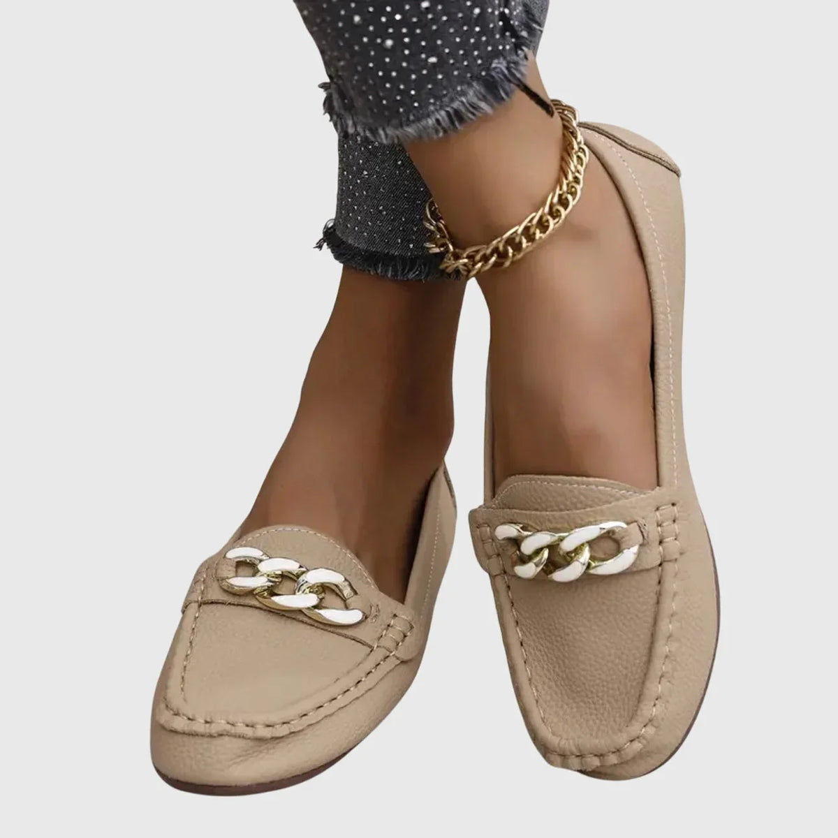 Women's orthopedic loafers with gold-tone chain detail