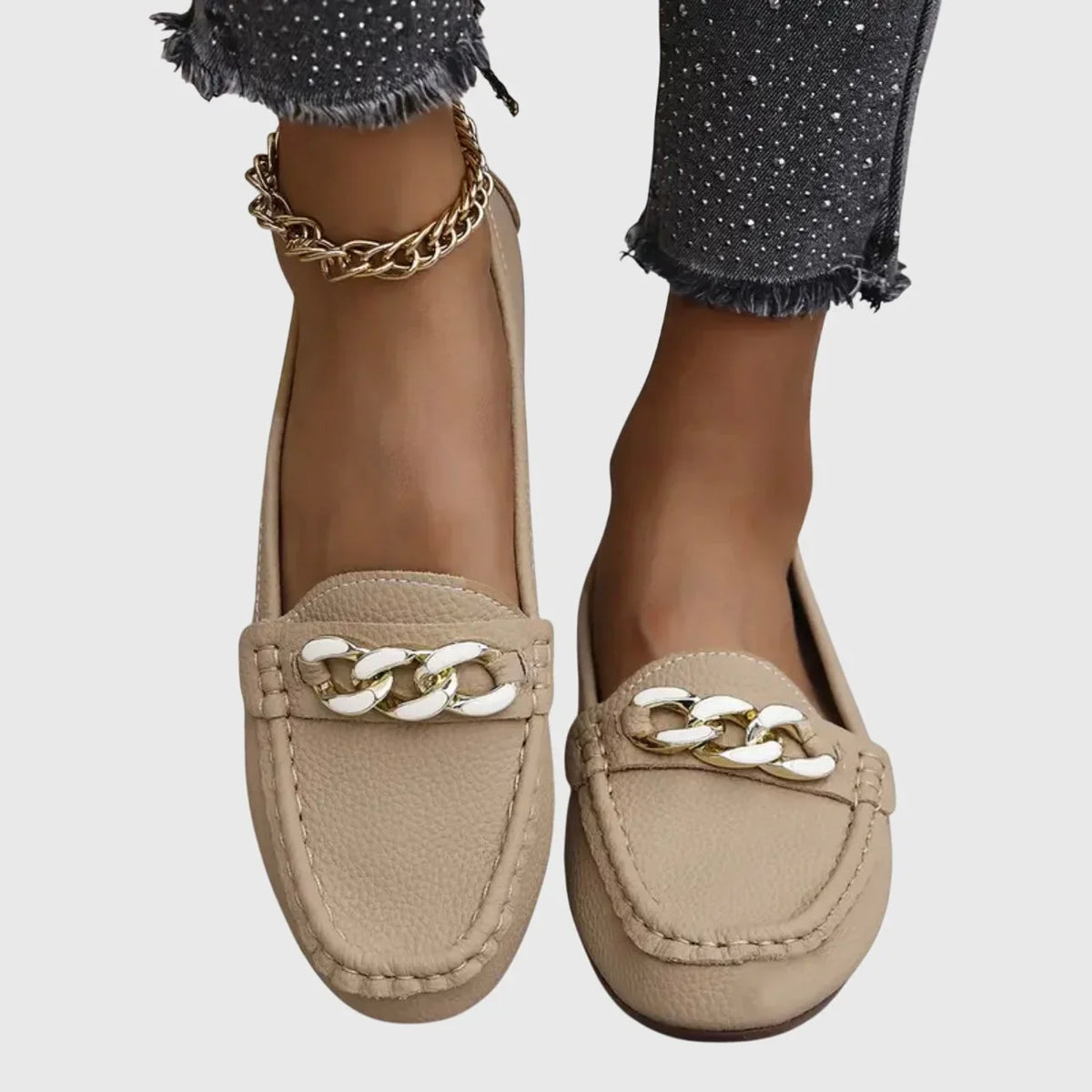 Women's orthopedic loafers with gold-tone chain detail