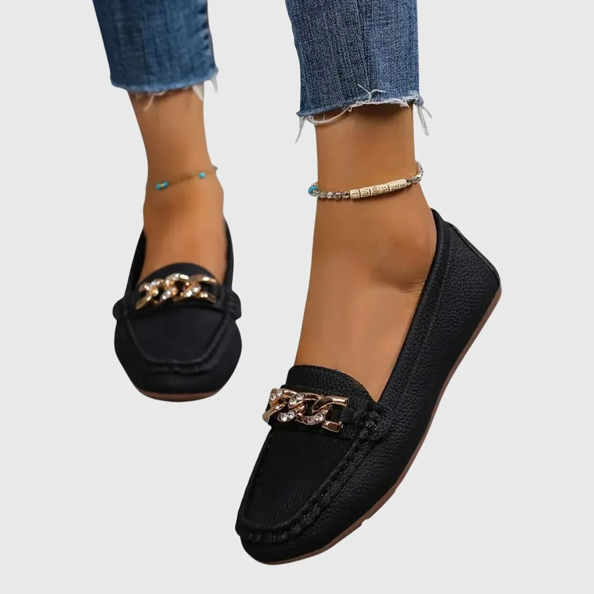 Women's orthopedic loafers with gold-tone chain detail
