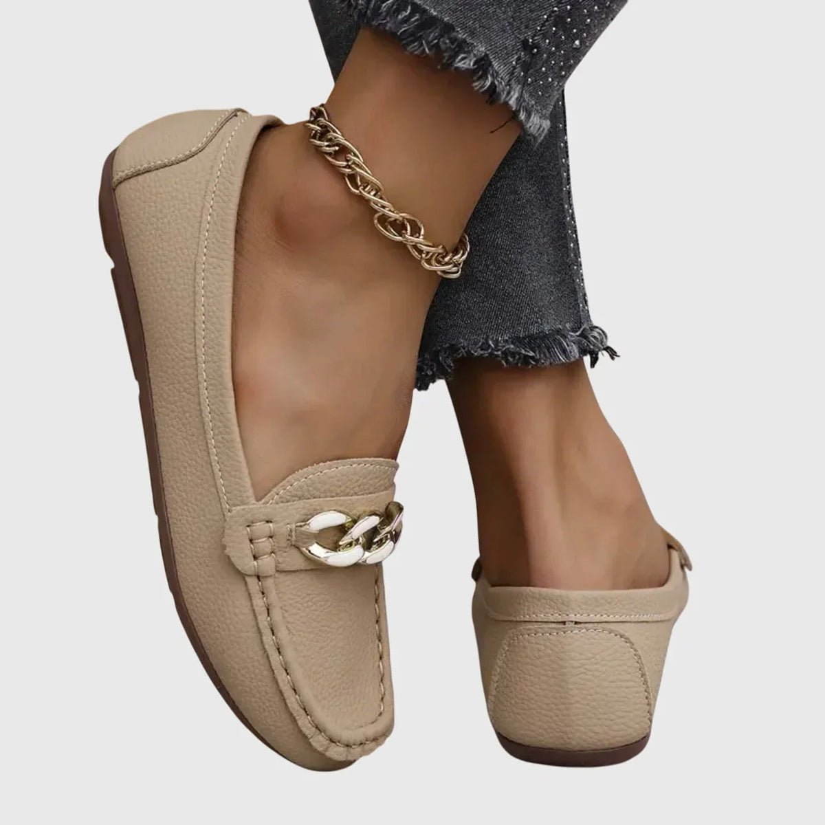 Women's orthopedic loafers with gold-tone chain detail