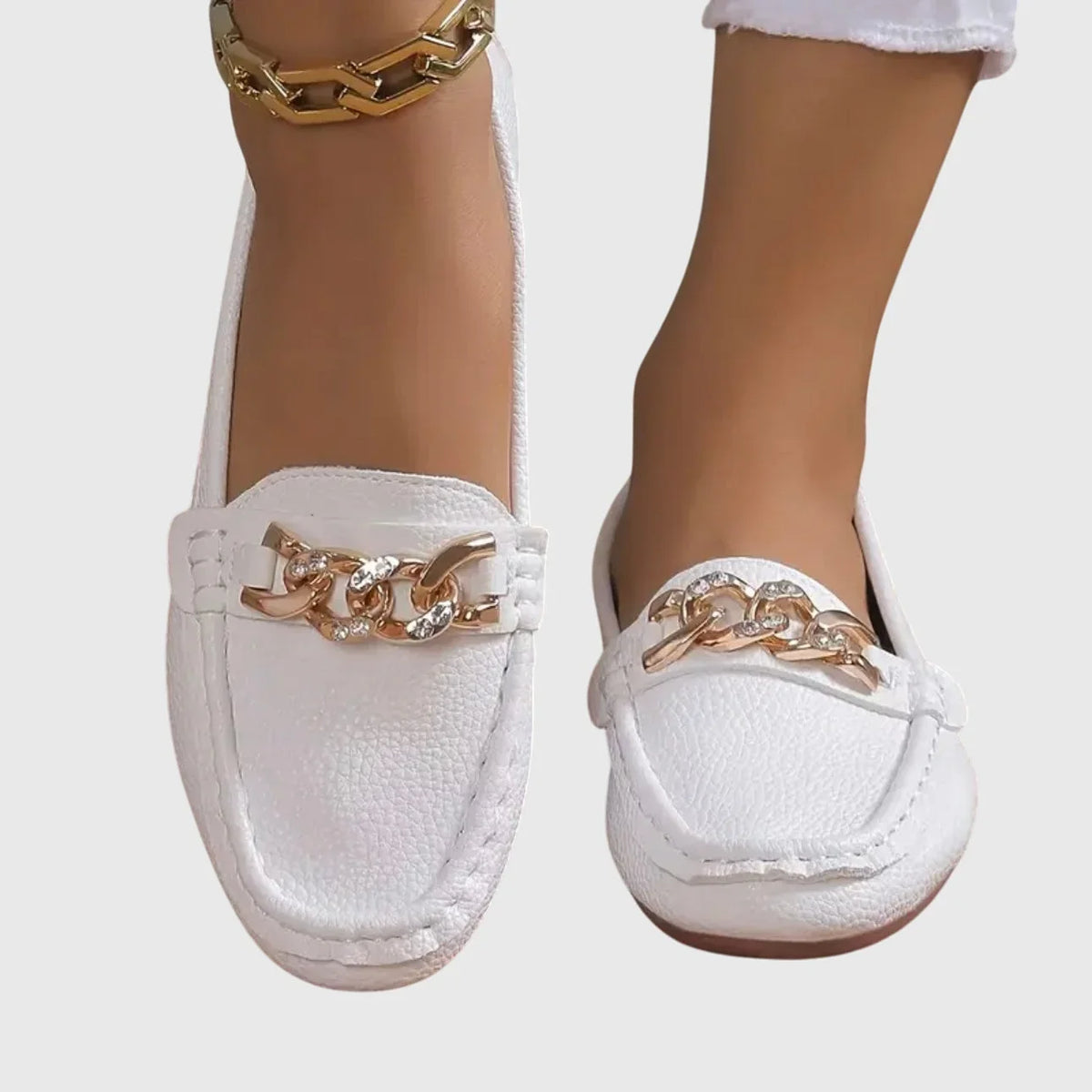 Women's orthopedic loafers with gold-tone chain detail