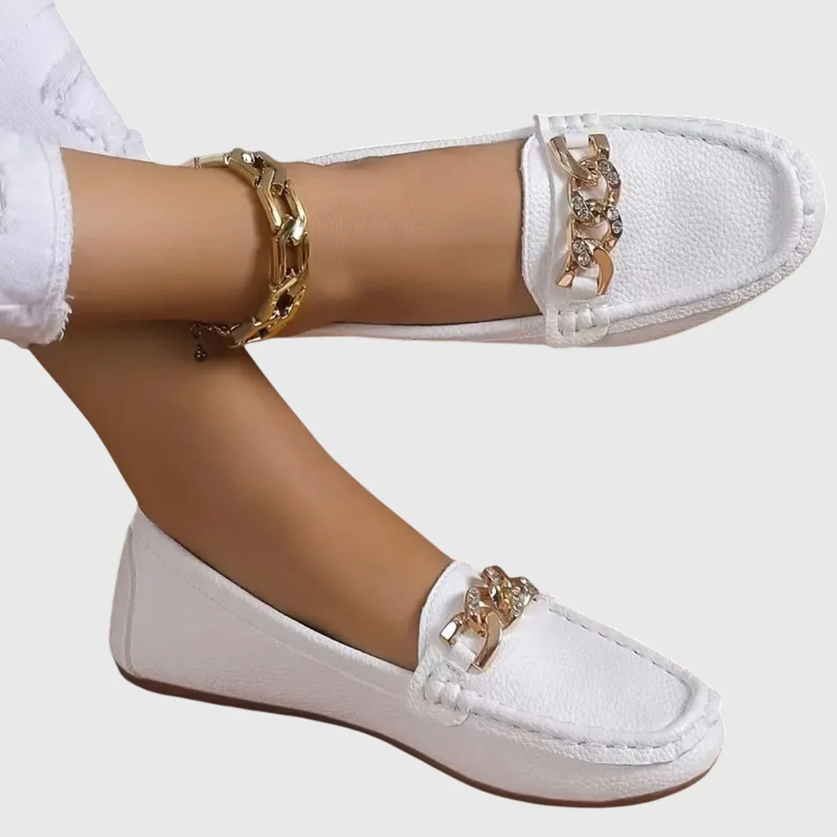 Women's orthopedic loafers with gold-tone chain detail