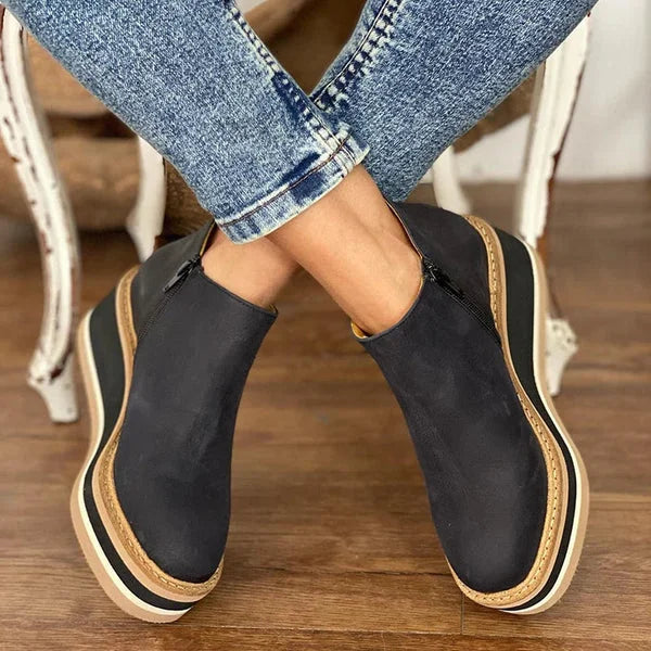 Women's striped suede side zip orthopedic waterproof ankle boots with wedge platform sole