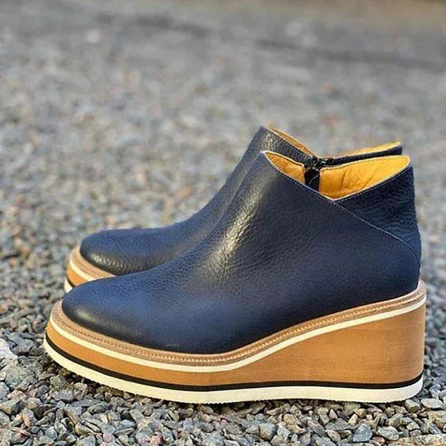 Women's striped suede side zip orthopedic waterproof ankle boots with wedge platform sole