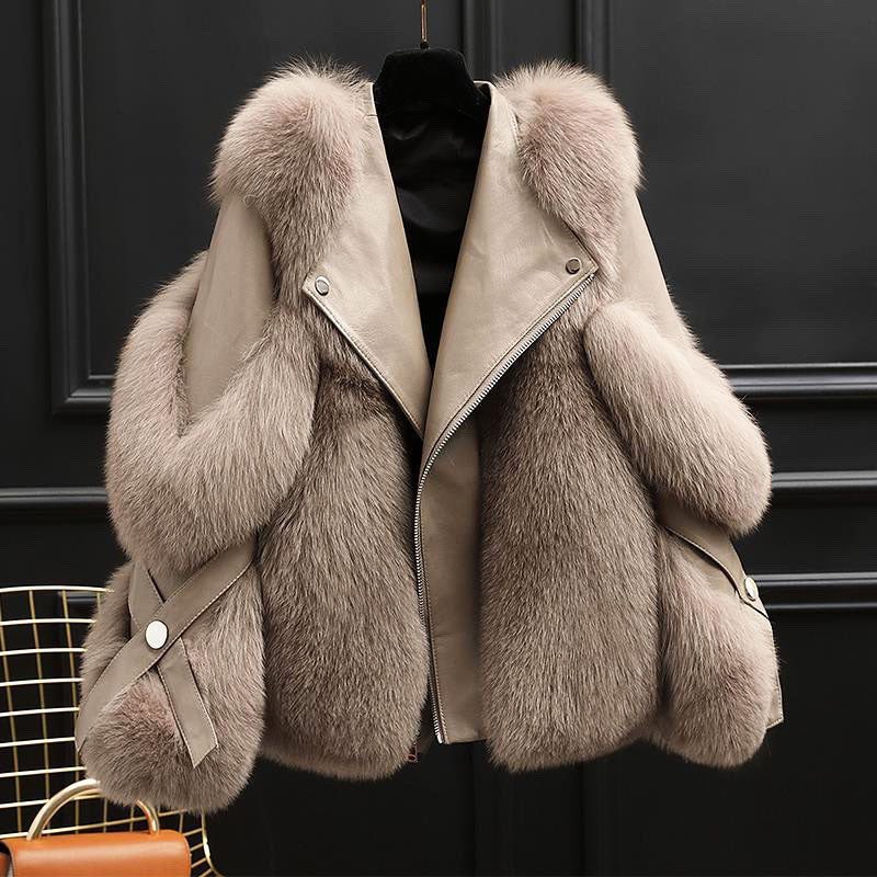 Ottilie | Leather Oversized Jacket with Faux Fur Collar for Women