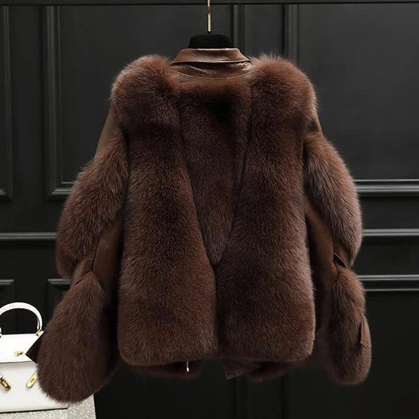 Ottilie | Leather Oversized Jacket with Faux Fur Collar for Women