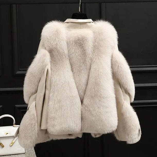 Ottilie | Leather Oversized Jacket with Faux Fur Collar for Women