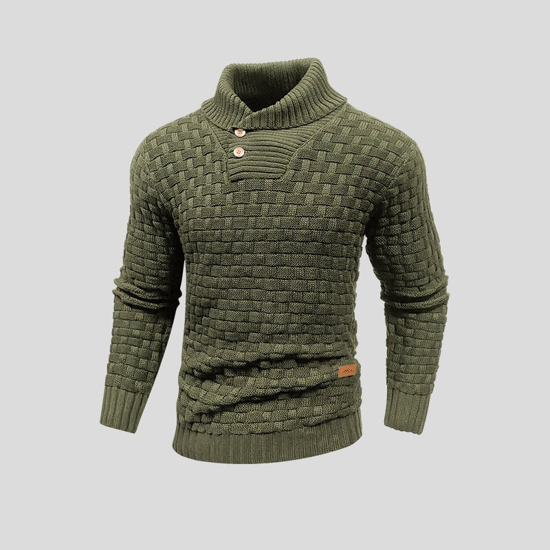 Men's Textured Mock Neck Button Sweater, Long Sleeves