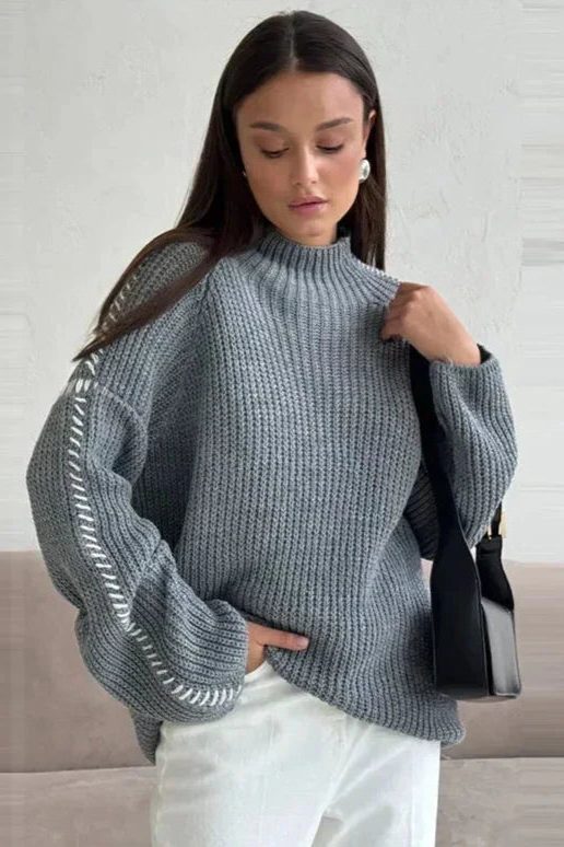 Joëlle | Chunky Knit Oversized Sweater with Mock Neck for Women