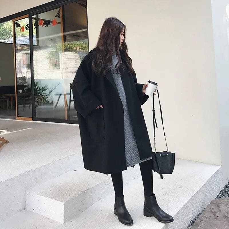 Women's Oversized Longline Coat Wide Notch Lapel