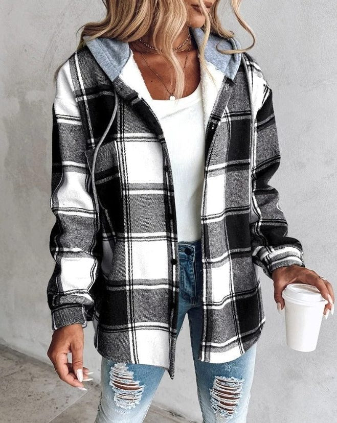 Paloma | Plaid Button-Down Hooded Shirt for Women