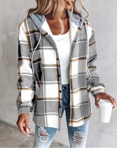 Paloma | Plaid Button-Down Hooded Shirt for Women